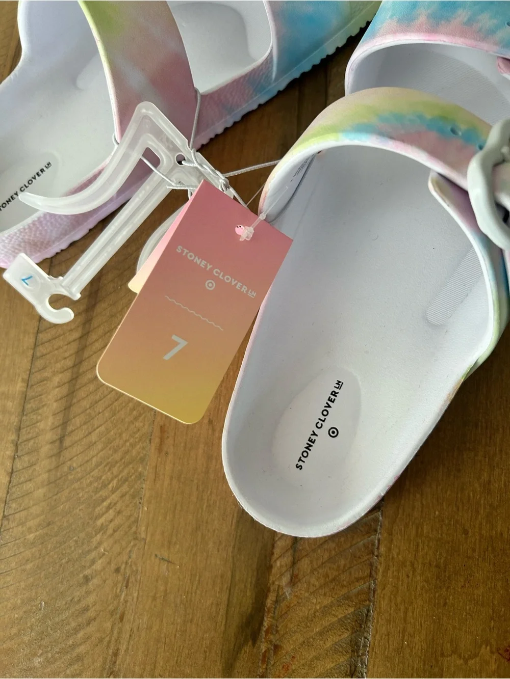 Stoney Clover Lane Pastel Tie-Dye Heart Buckle Sandals